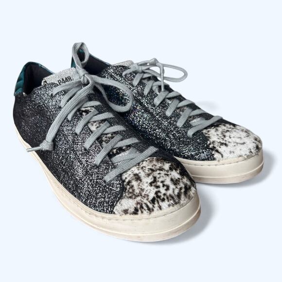 P448 John Jafar Low-Top Sneakers Metallic Glitter Pony Hair Toe Women's EU 41 - Picture 7 of 13